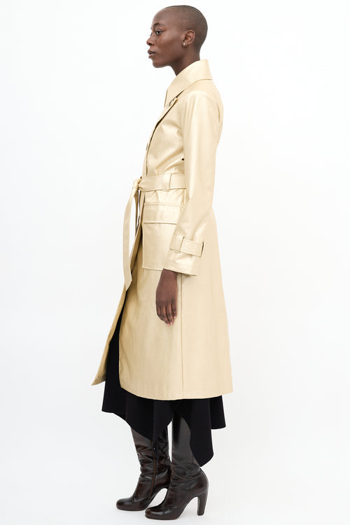 Freed Gold Metallic Faux Leather Belted Trench Coat