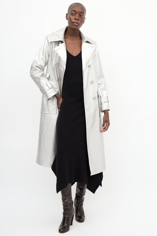 Freed Silver Metallic Faux Leather Belted Trench Coat