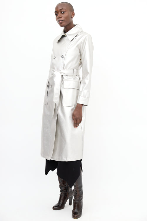 Freed Silver Metallic Faux Leather Belted Trench Coat