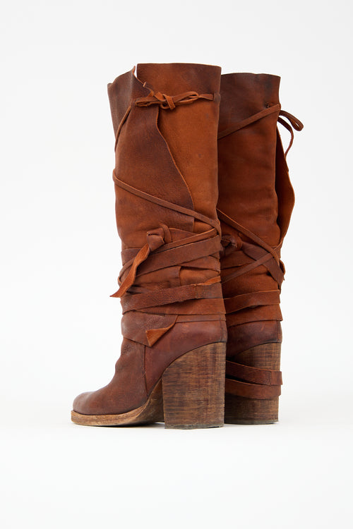 Free People Brown Leather Royal Rush Wrap Boot