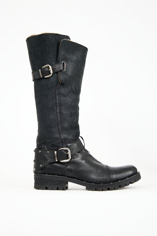 Fru.it Black 
Suede Fur Lined Moto Boot