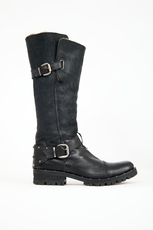 Fru.it Black 
Suede Fur Lined Moto Boot