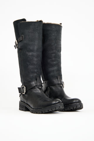 Fru.it Black 
Suede Fur Lined Moto Boot