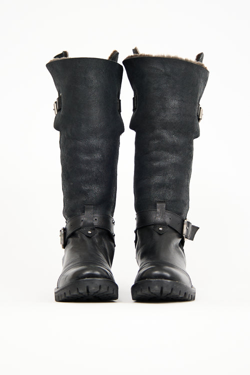 Fru.it Black 
Suede Fur Lined Moto Boot