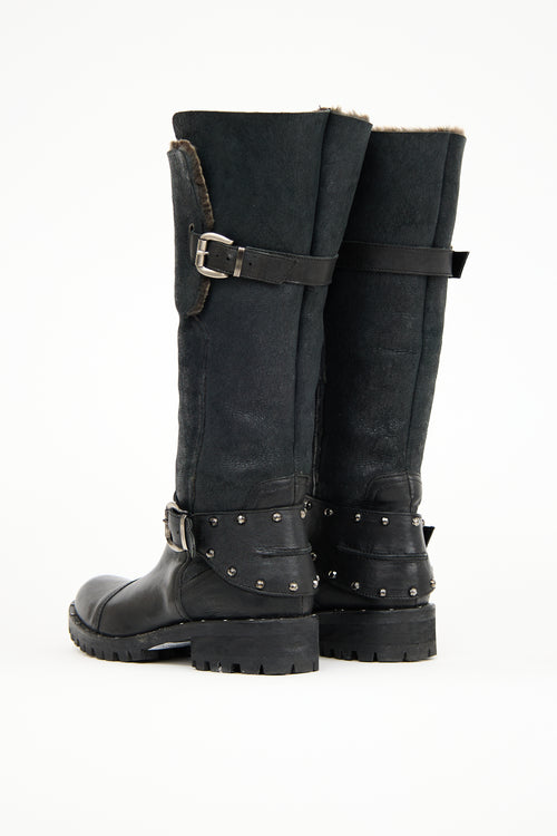 Fru.it Black 
Suede Fur Lined Moto Boot