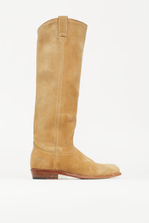 Frye Beige Suede Western Knee High Boot