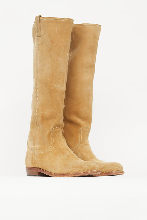 Frye Beige Suede Western Knee High Boot