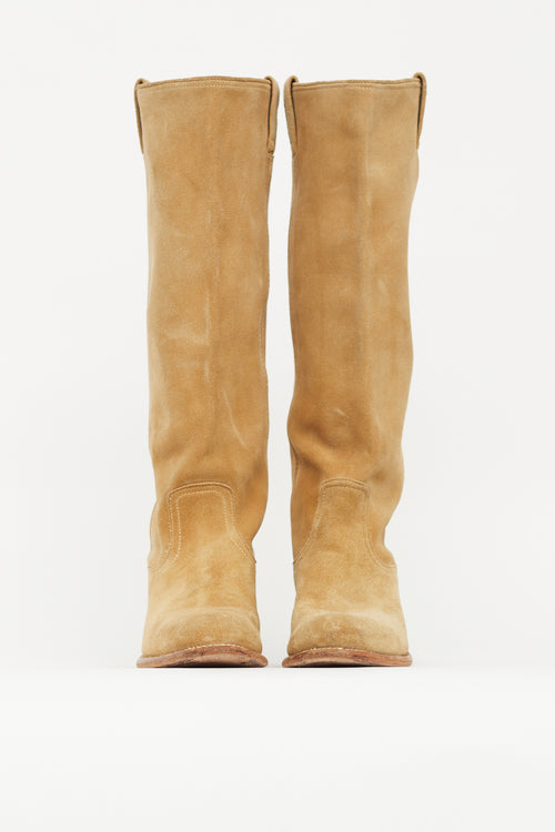 Frye Beige Suede Western Knee High Boot