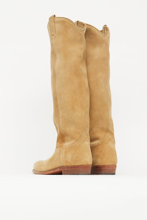 Frye Beige Suede Western Knee High Boot