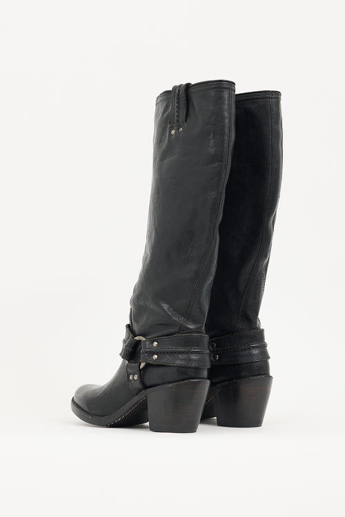 Frye Black Leather Carmen Harness Boot