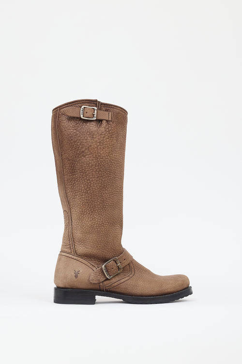 Frye Brown Pebbled Leather Veronica Slouch Boot