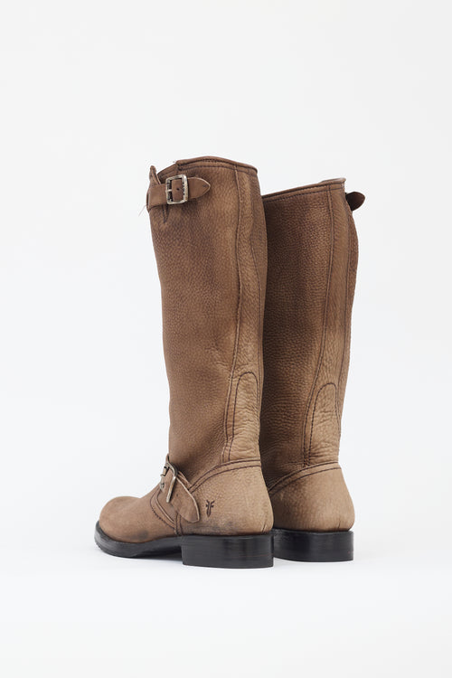 Frye Brown Pebbled Leather Veronica Slouch Boot