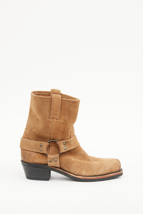 Frye Tan Suede Harness Ankle Boot