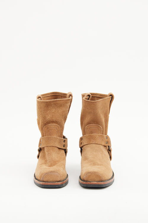 Frye Tan Suede Harness Ankle Boot