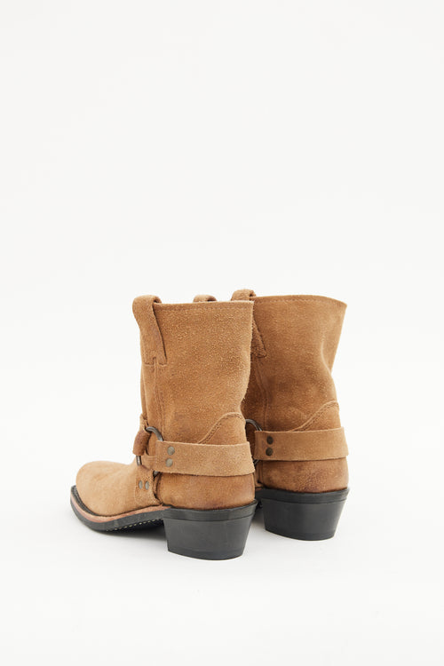 Frye Tan Suede Harness Ankle Boot