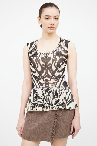 Fuzzi Black 
Cream Print Mesh Top