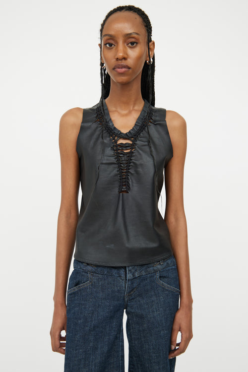 Fuzzi Black Leather 
Cotton Cut Out Top