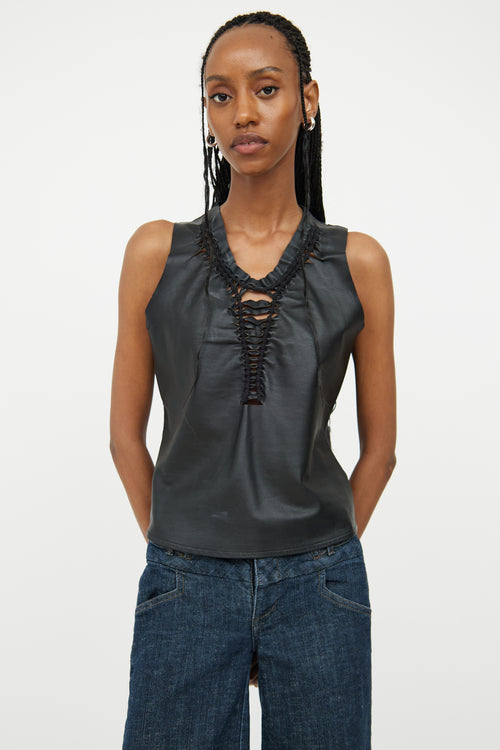 Fuzzi Black Leather 
Cotton Cut Out Top