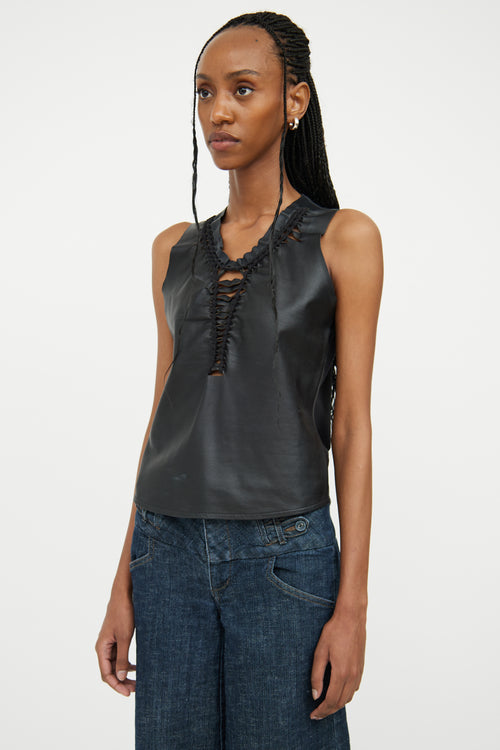 Fuzzi Black Leather 
Cotton Cut Out Top