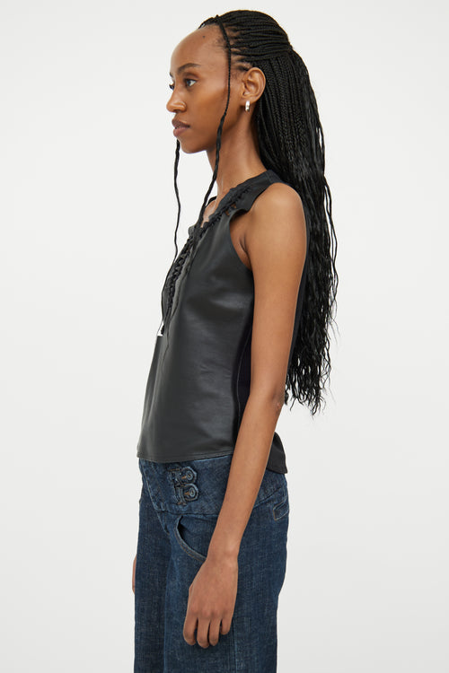 Fuzzi Black Leather 
Cotton Cut Out Top