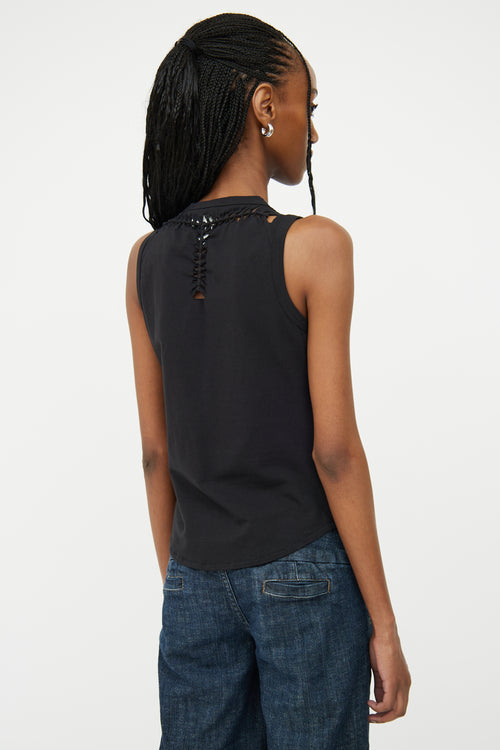 Fuzzi Black Leather 
Cotton Cut Out Top