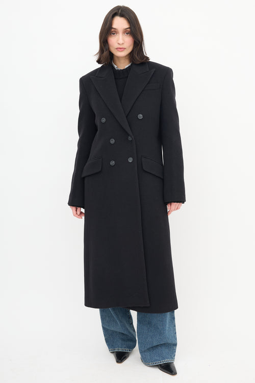 Goop Black Wool Double Breasted Coat