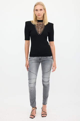 Balmain Black Lace Up Top