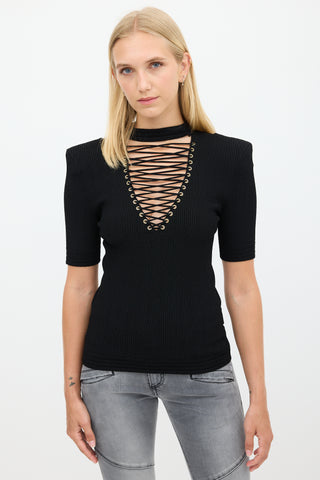 Balmain Black Lace Up Top