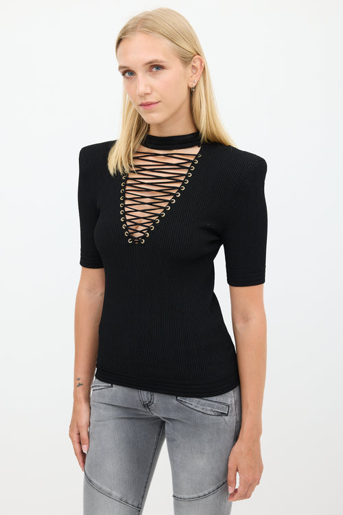 Balmain Black Lace Up Top