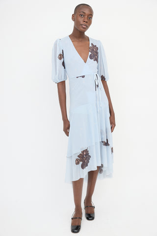 Ganni Floral Mesh Wrap Dress