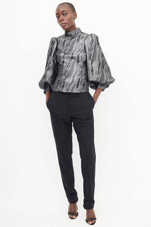 Ganni Dark Grey Metallic Jacquard Top