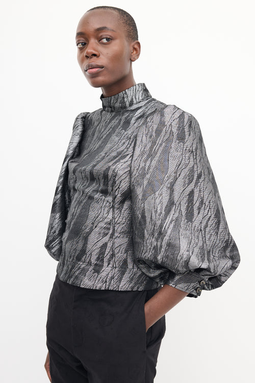 Ganni Dark Grey Metallic Jacquard Top