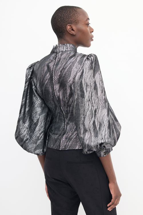 Ganni Dark Grey Metallic Jacquard Top