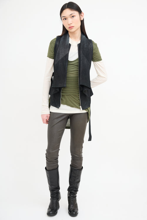 Gareth Pugh Washed Black Leather Zip Vest