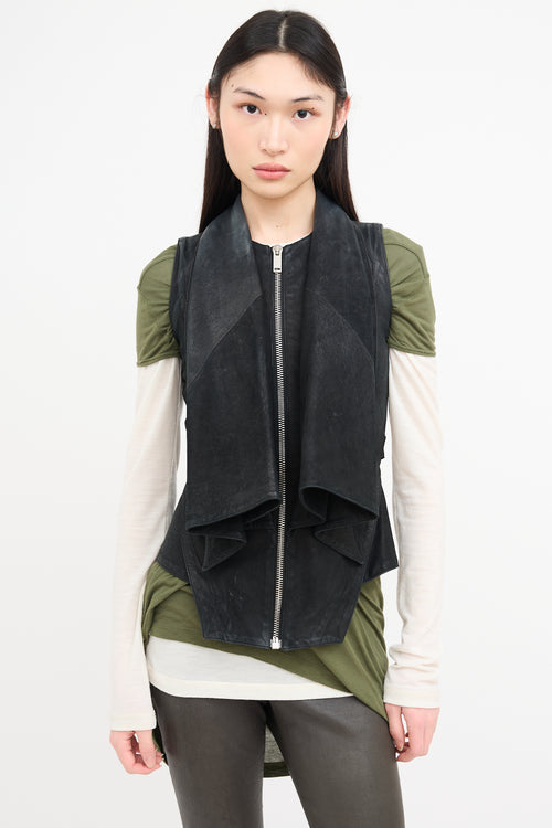 Gareth Pugh Washed Black Leather Zip Vest