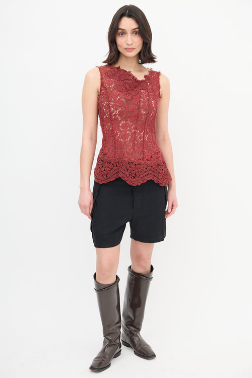 Gary Graham Burgundy Lace Asymmetric  Top