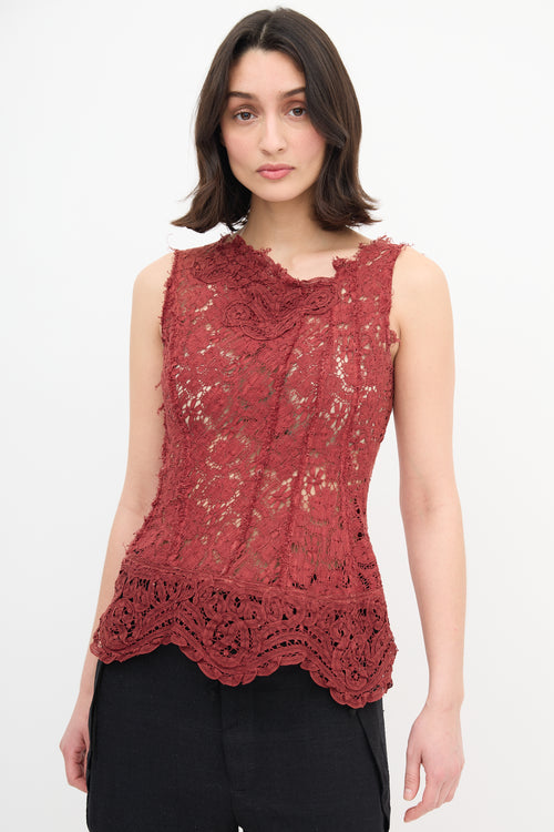 Gary Graham Burgundy Lace Asymmetric  Top