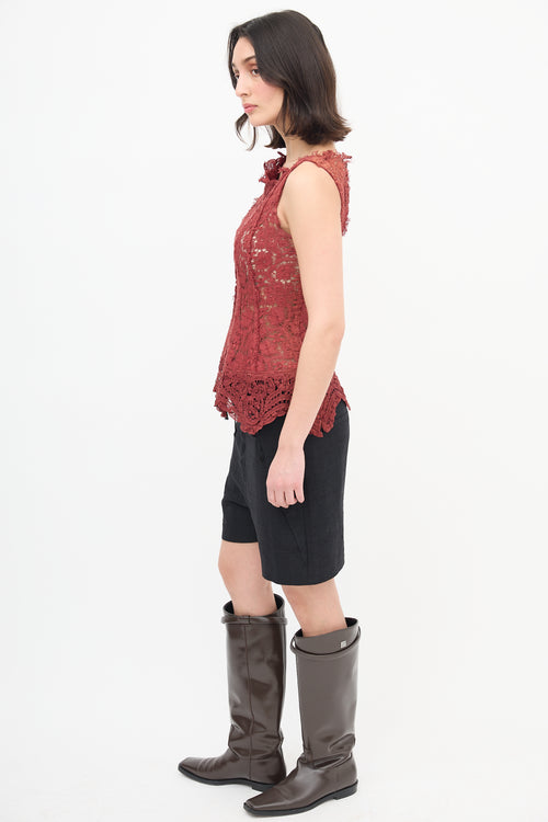 Gary Graham Burgundy Lace Asymmetric  Top