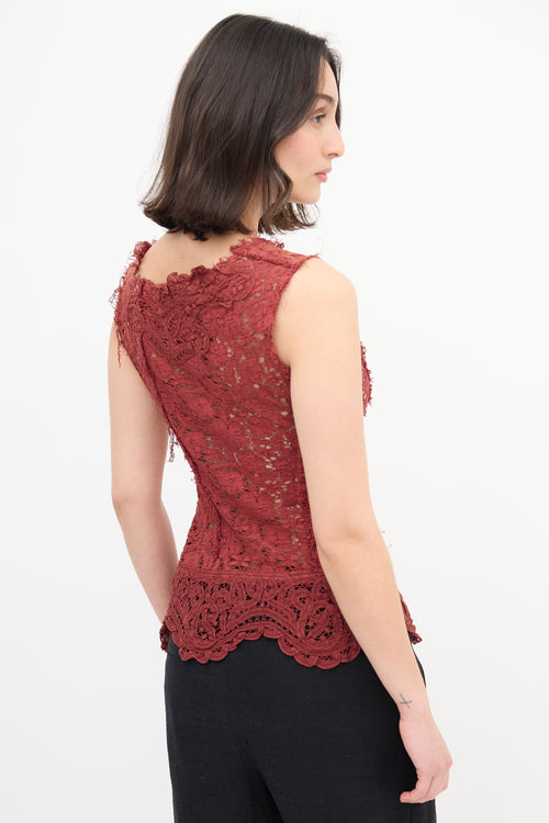 Gary Graham Burgundy Lace Asymmetric  Top