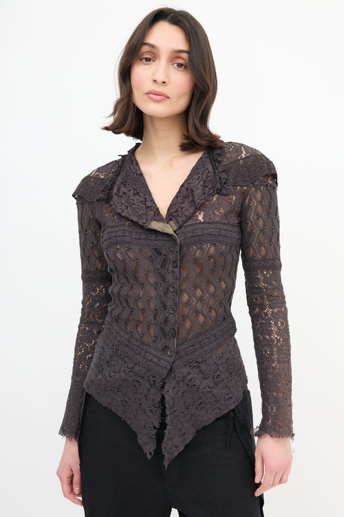 Gary Graham Dark Grey Lace Asymmetric Cardigan