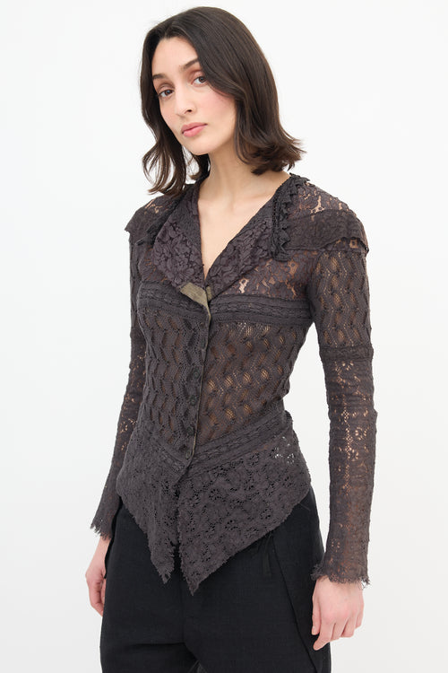  Dark Grey Lace Asymmetric Cardigan