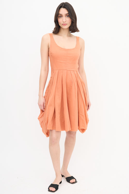 Gary Graham Orange Pleated Draped Dress