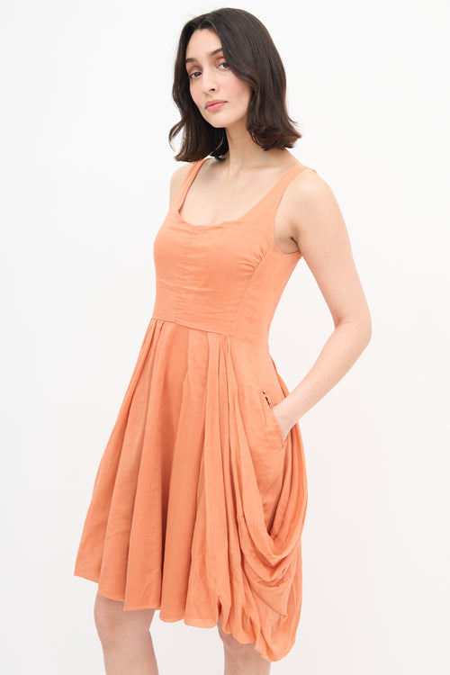 Gary Graham Orange Pleated Draped Dress