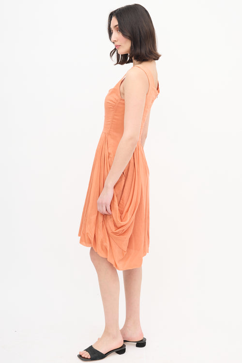 Gary Graham Orange Pleated Draped Dress