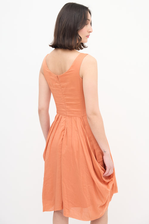 Gary Graham Orange Pleated Draped Dress