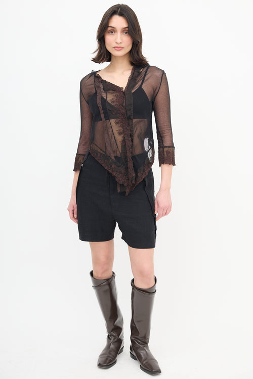 Gary Graham Black Silk Mesh 
Brown Lace Cardigan