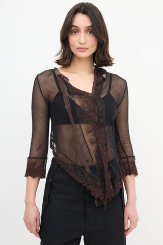  Black Silk Mesh Brown Lace Cardigan