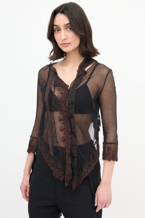  Black Silk Mesh Brown Lace Cardigan