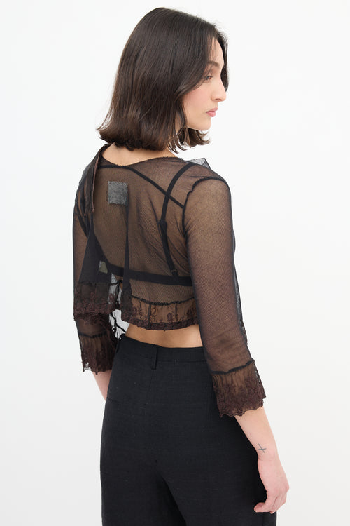  Black Silk Mesh Brown Lace Cardigan