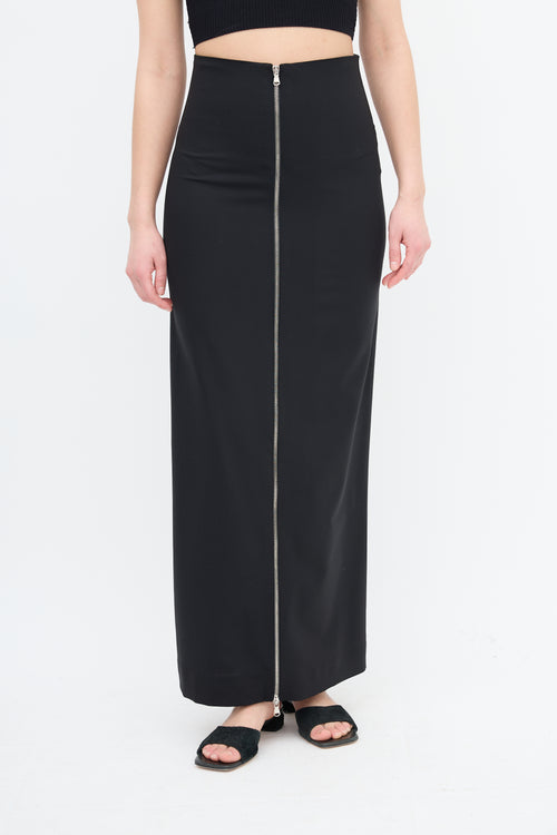 Gauchere Black Wool Zip Skirt